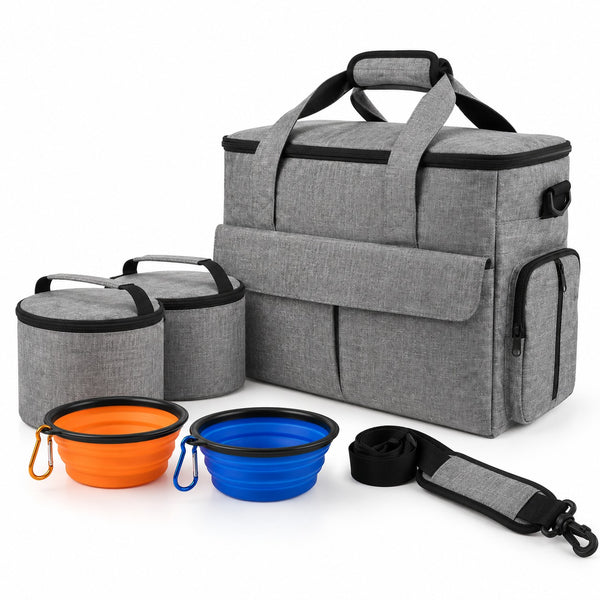 PupPack dog travel bag with bowls and food carriers