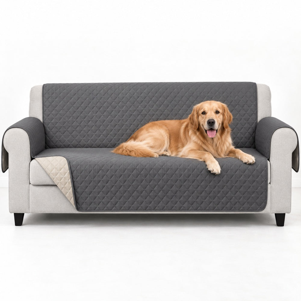 Golden retriever lying on a sofa covered with the Couch Guard sofa cover
