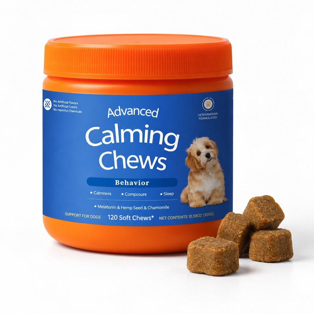 Calm Ride jar with the soft calming chews beside it